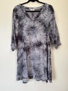Umgee Black & Gray Tie-Dye Frayed Dress Size Medium